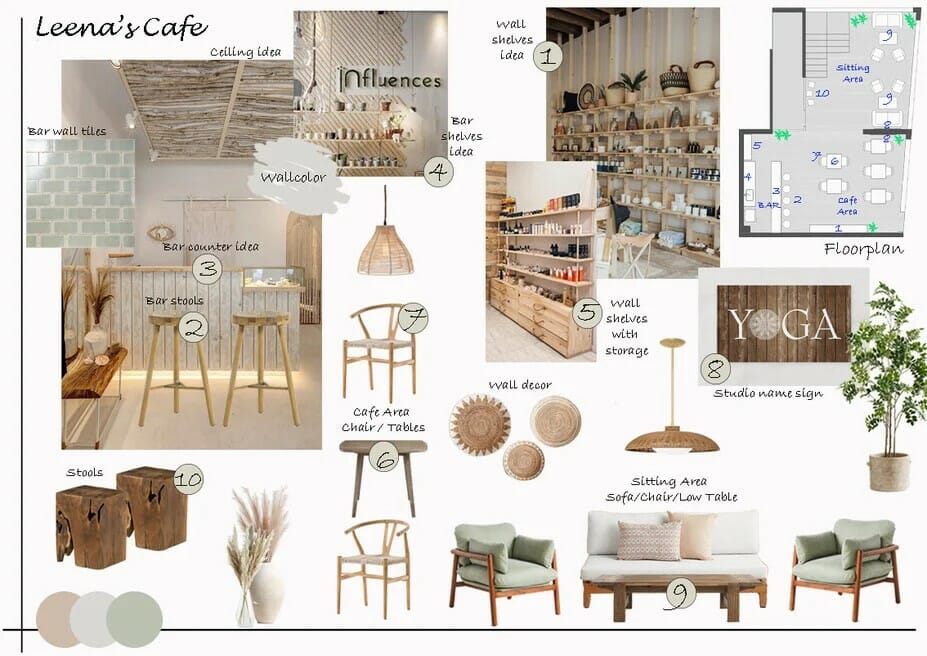 Moodboard for a cute cafe interior - Liana S