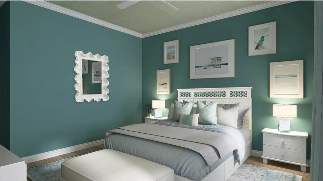 Beach-style bedroom render by Decorilla