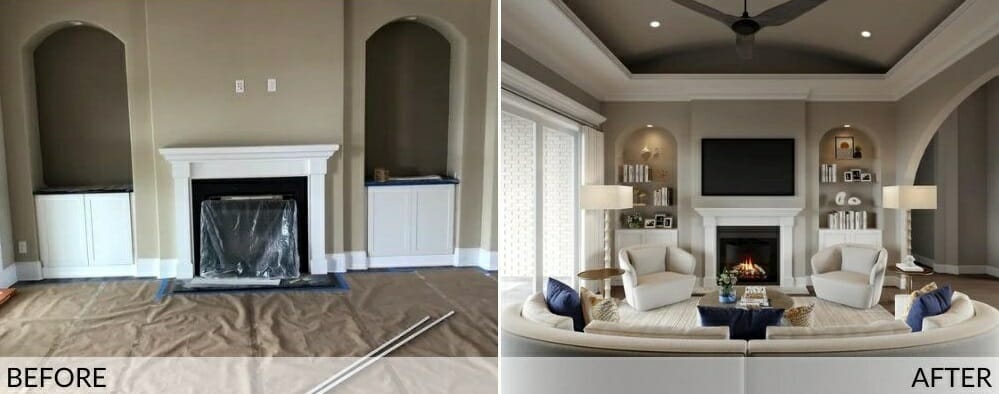 Before and after classy living room interior design