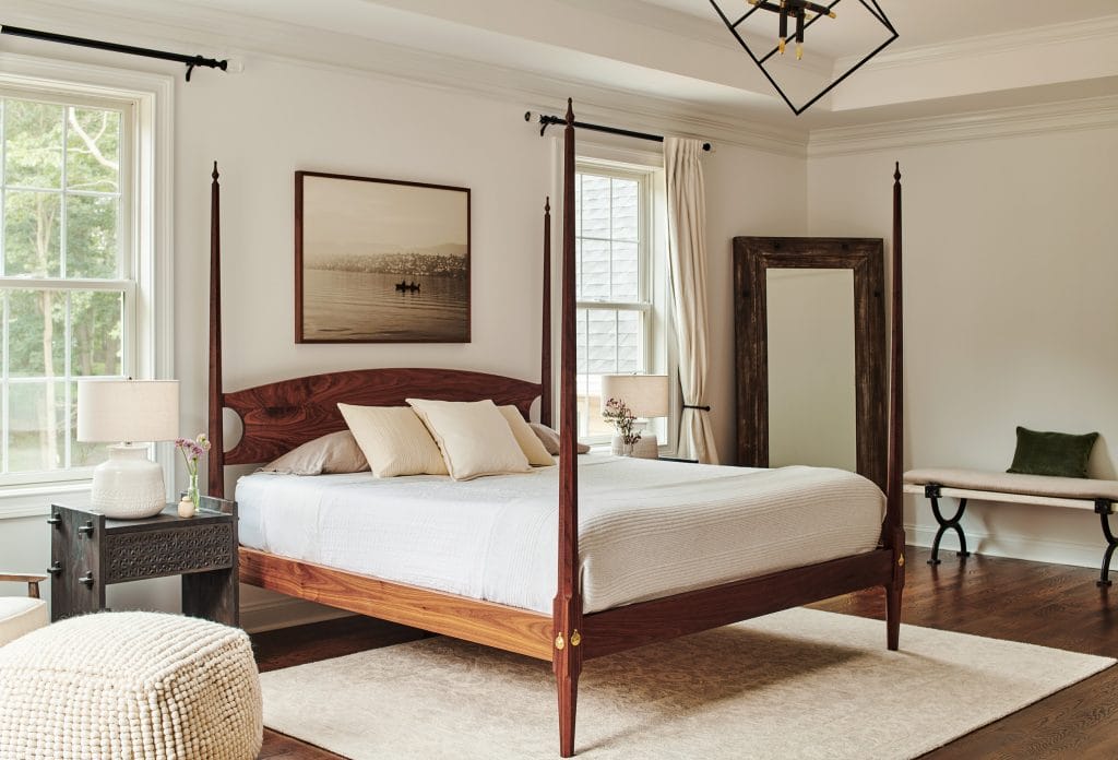 Four-poster bed type in a transitional bedroom by Decorilla designer, Amy C.