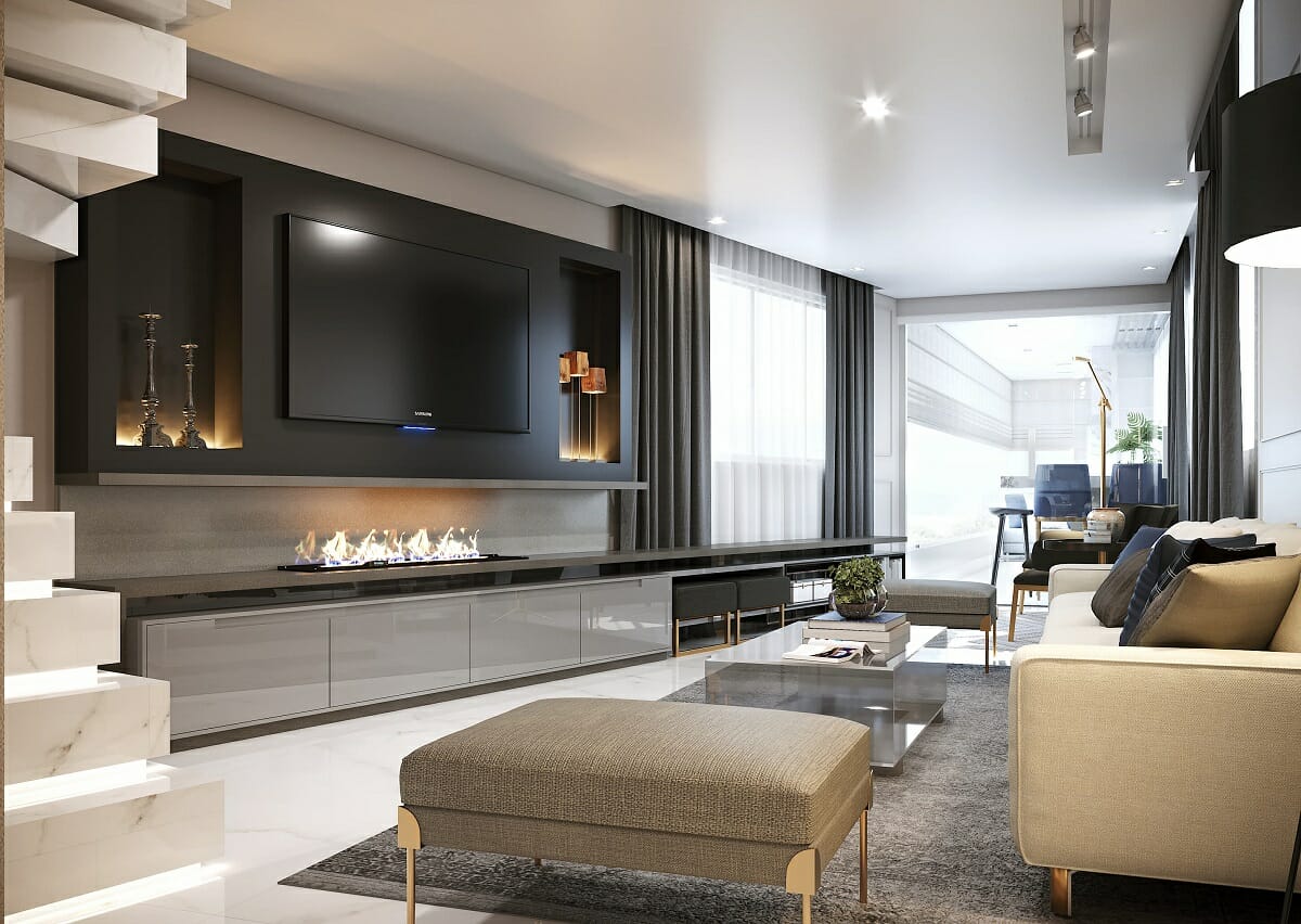 Luxe media room by virtual interior designer - Jessica Duarte