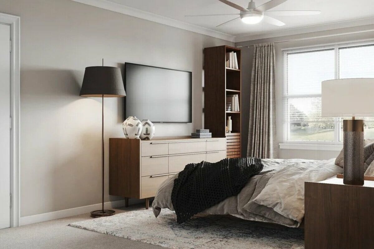 Masculine contemporary bedroom render by Decorilla