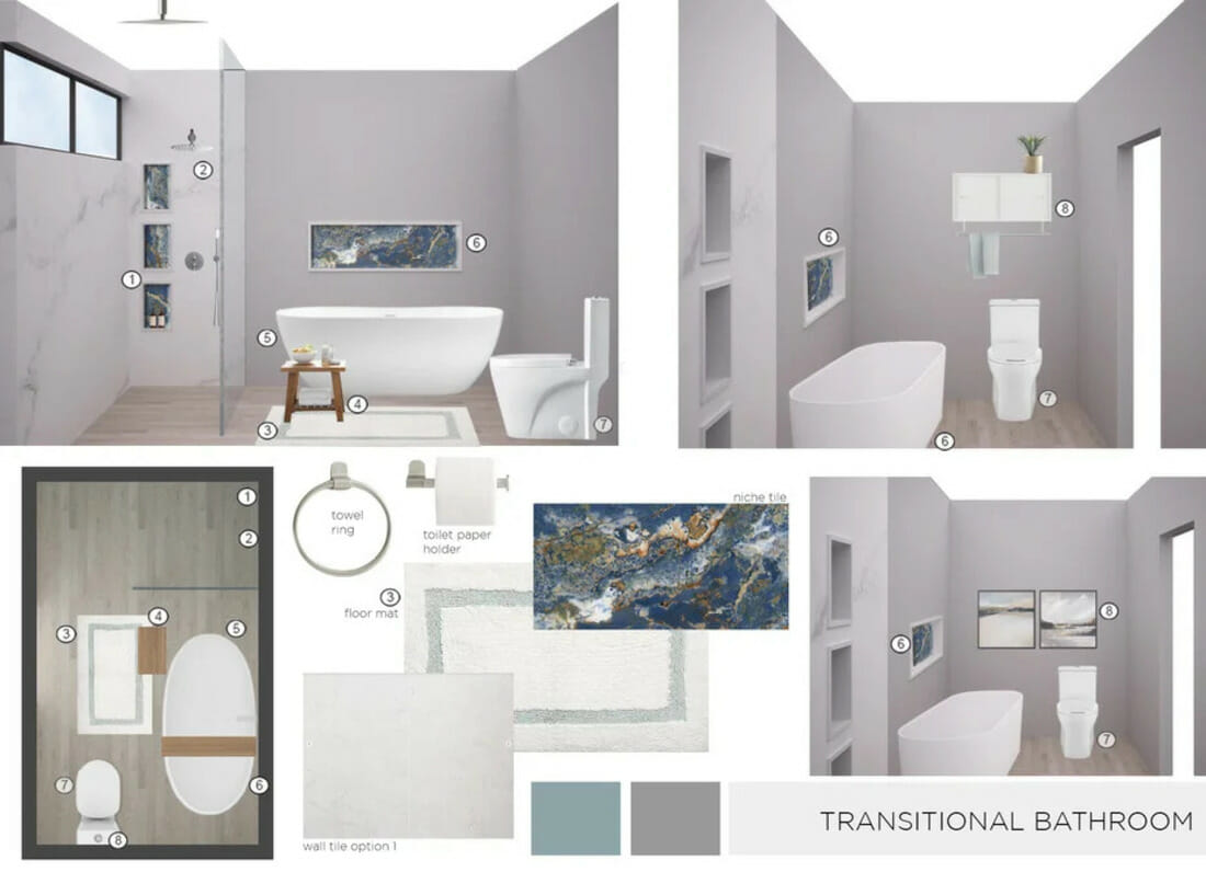 Minimalist zen bathroom design moodboard by Decorilla