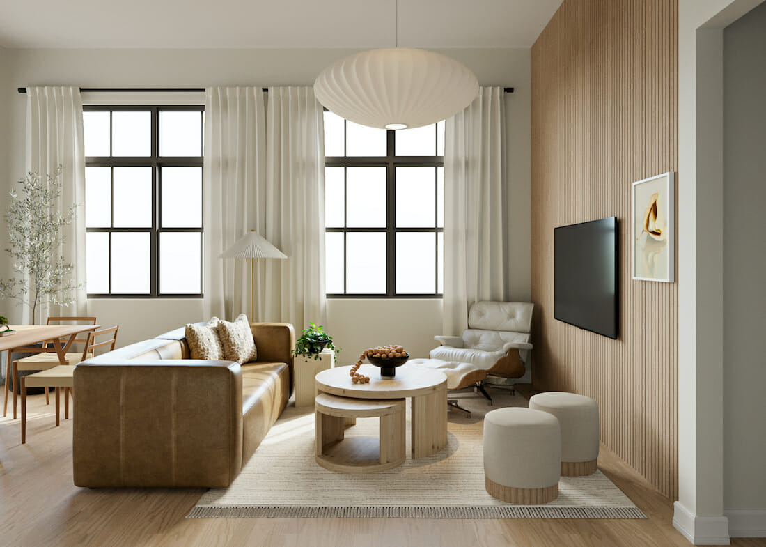 Neutral Japandi living room by Decorilla designers, Casey H