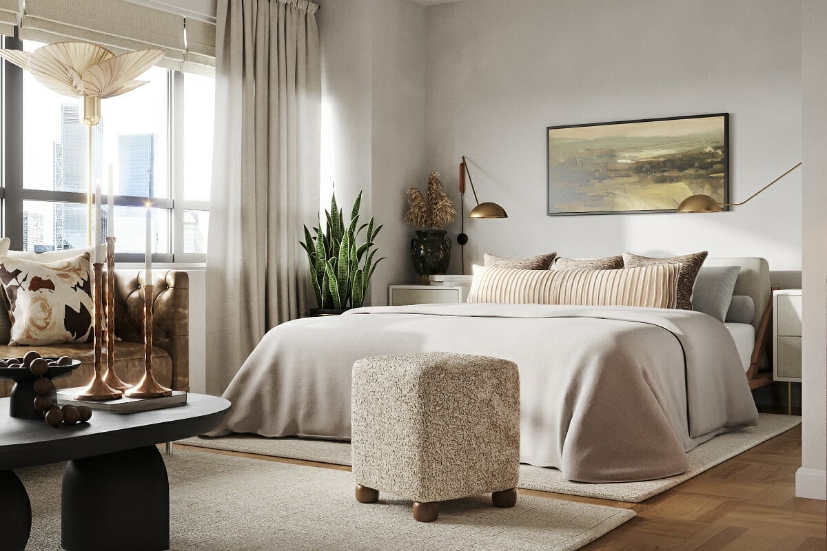 Neutral bedroom design by Casey H - Decorilla vs The Expert differences