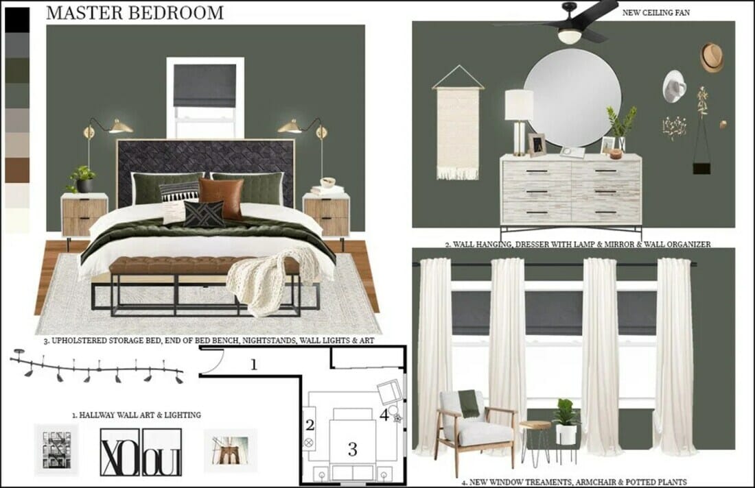 Green bedroom design moodboard by Decorilla