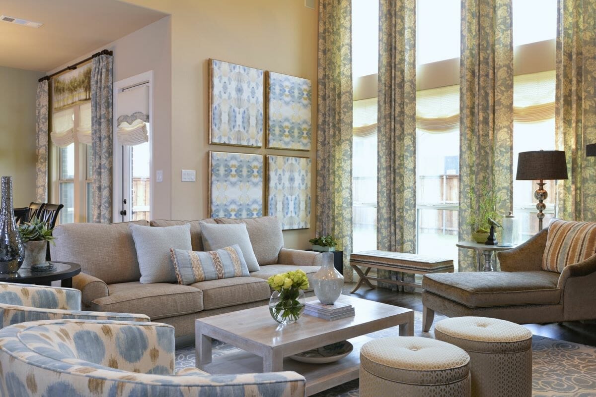Living room design ideas for playing with patterns by Decorilla designer Megan K