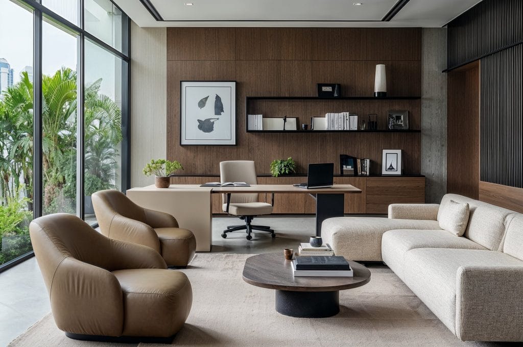 Minimalist office decor in an interior by Decorilla