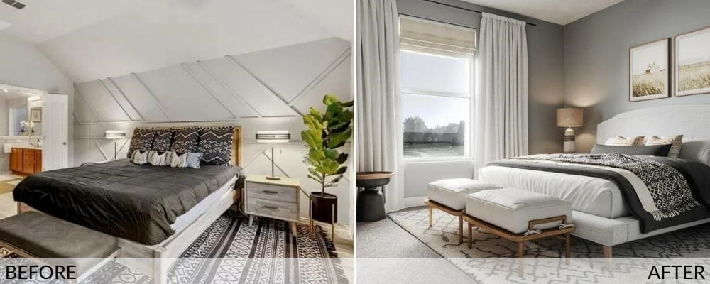 Modern bohemian bedroom interior design makeover