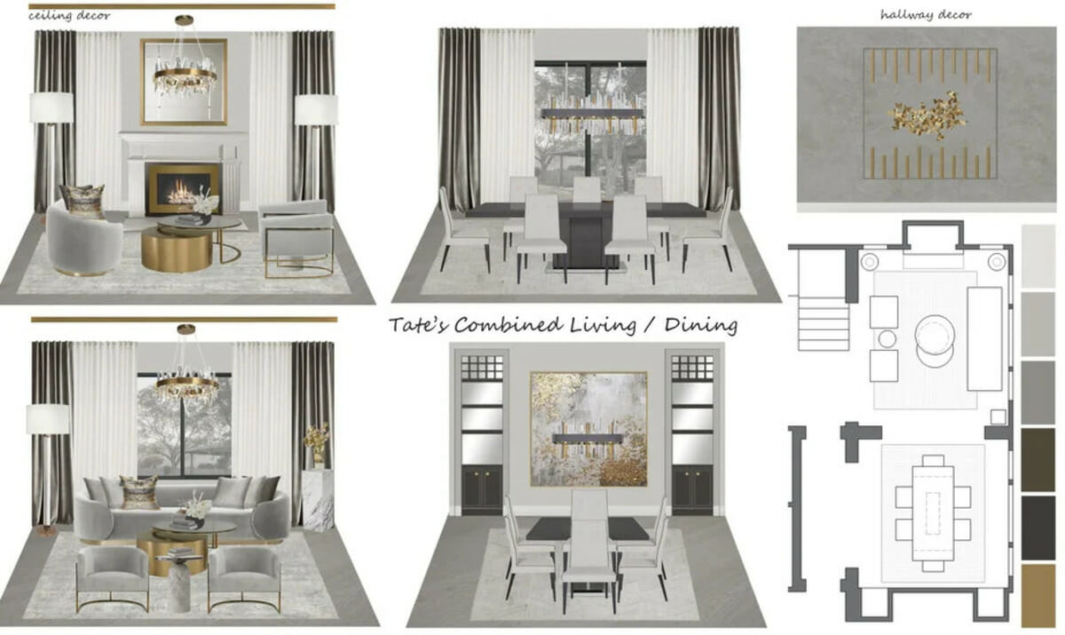 Modern glamour interior design moodboard by Decorilla