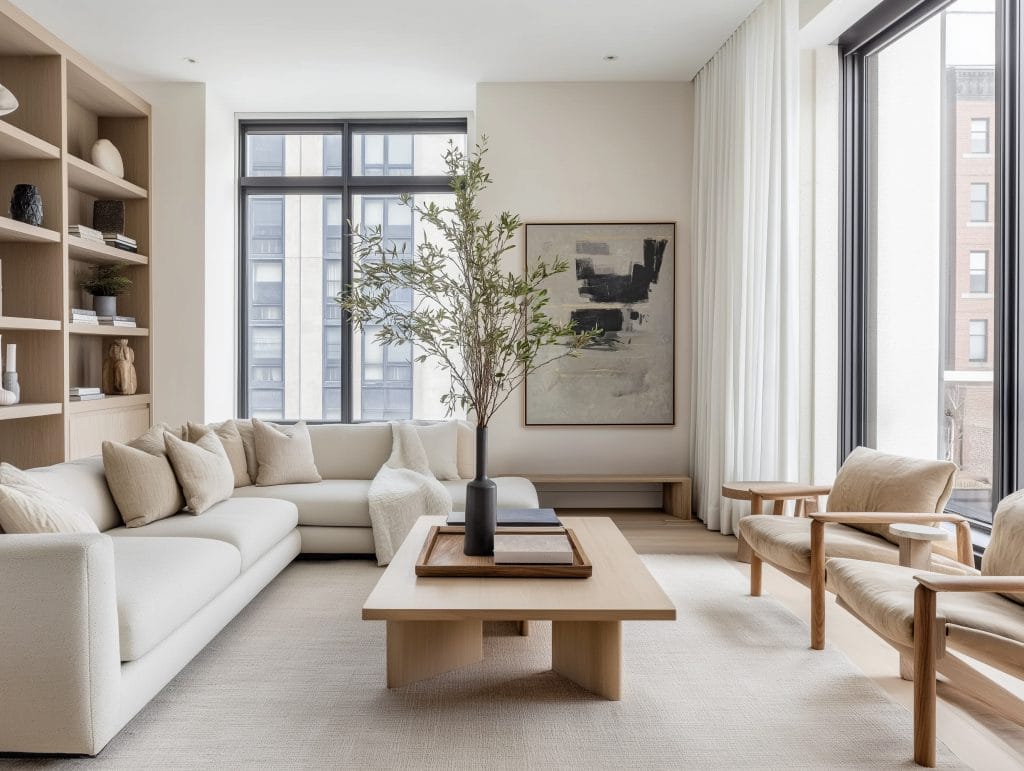 Organic minimalist living room decor by Decorilla designer, Matthew J.