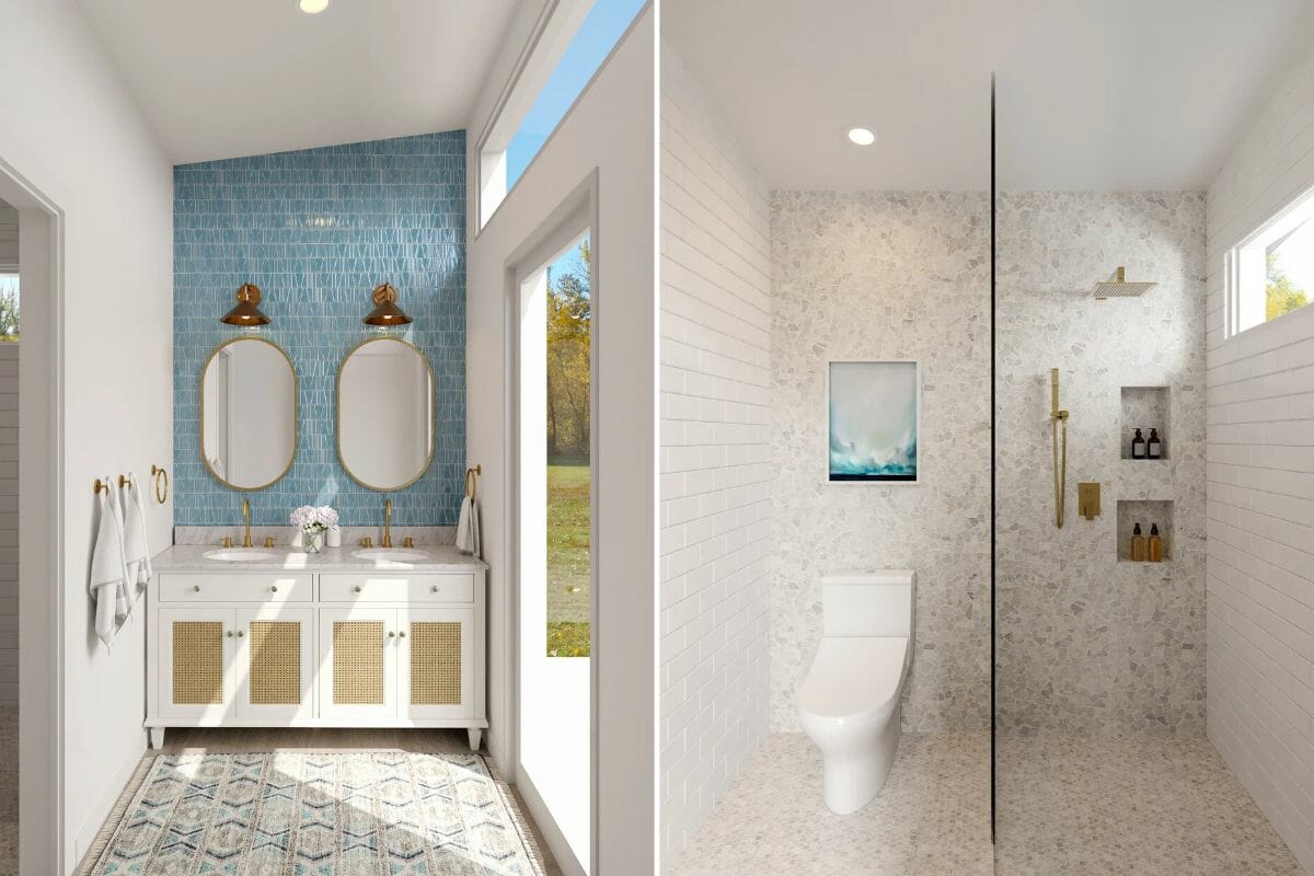 Pool house bathroom design by Decorilla