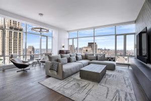 Sleek minimalist living room decor by Decorilla designer, Joyce T.