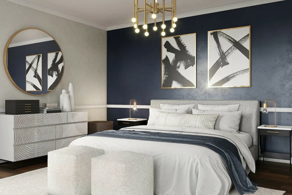 Transitional style bedroom render by Decorilla