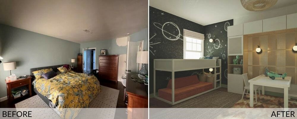 Before and after of a eclectic design style makeover