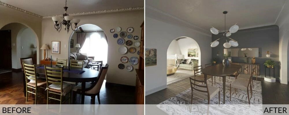 Before and after of a eclectic dining room makeover