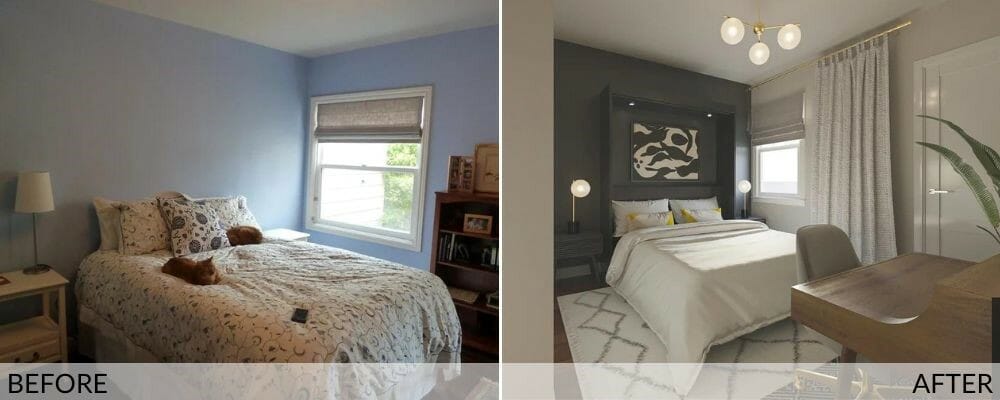 Before and after with eclectic bedroom decor