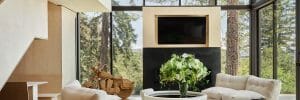 Different types of flooring in a soothing living room - AD