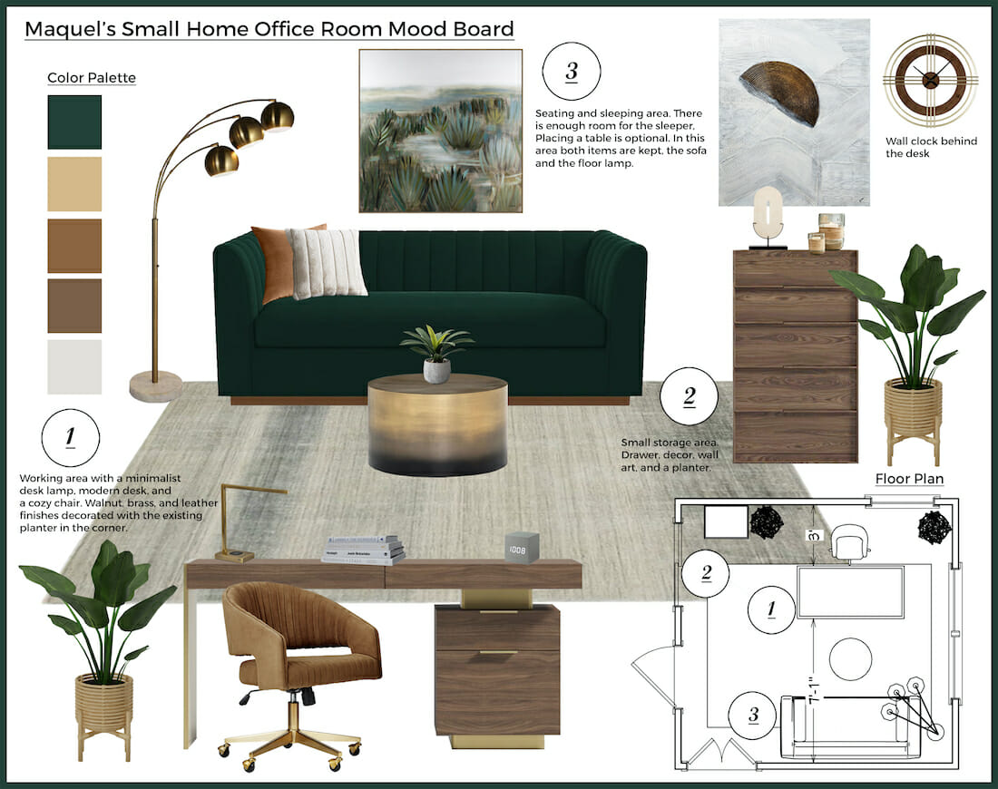 Home office inspo moodboard by Decorilla designer, Rajna S.