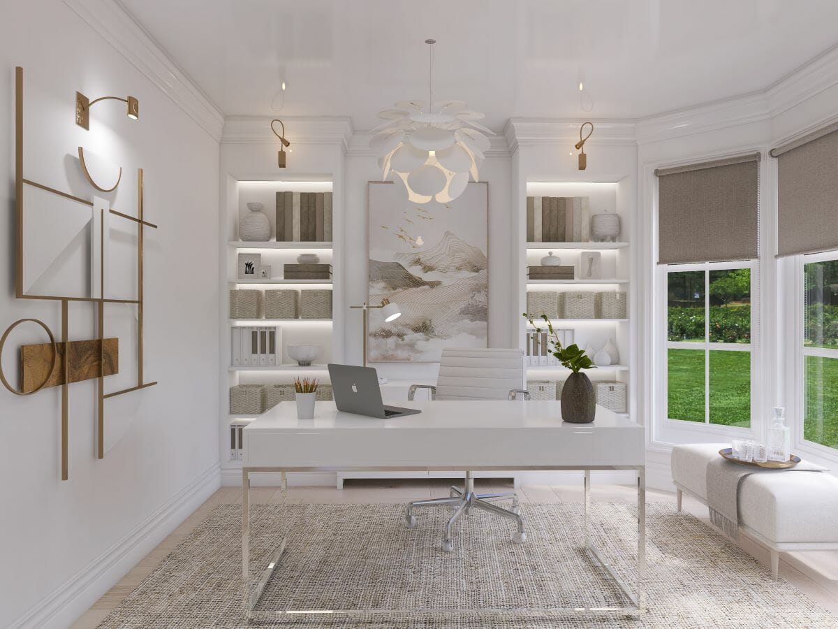 Ivory Brown accents in a home office by Decorilla designer Kimberly K.