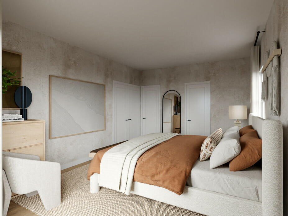 Conception de chambre à coucher de style Japandi avec un décor à la maison assorti - Ryley B