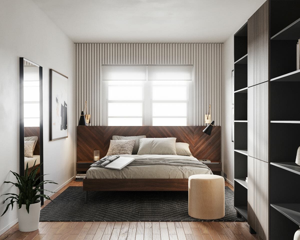Minimal bedroom design render by Decorilla