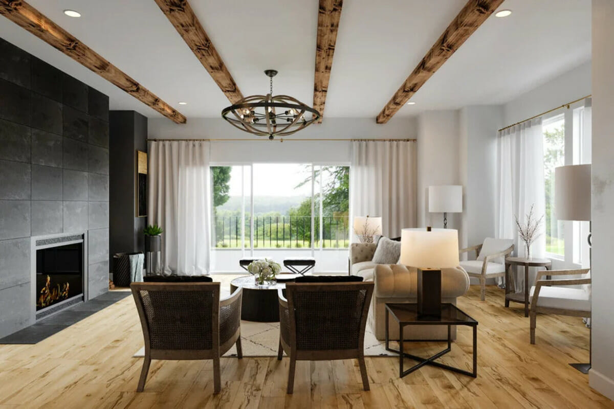 Modern rustic living room design by Decorilla