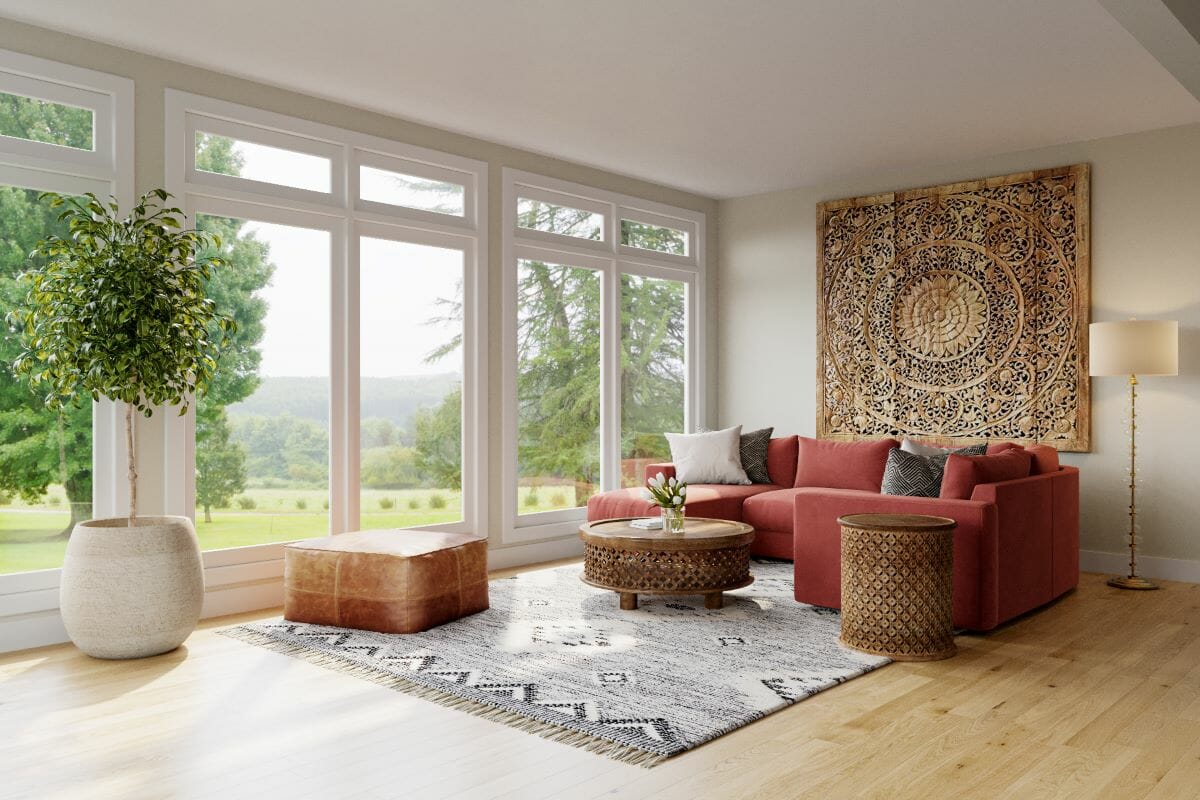 Raspberry Blush color trends 2023 in an eclectic interior scheme by Decorilla designer Liana S.