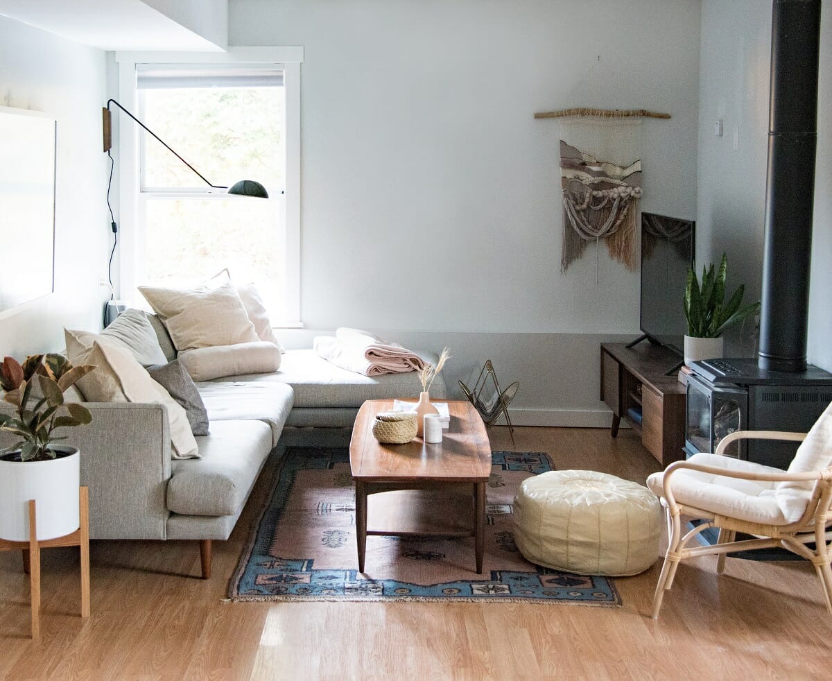 Resilient flooring types include wood like this in the living room by Ryley B