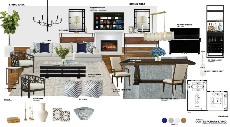 Transitional living room moodboard