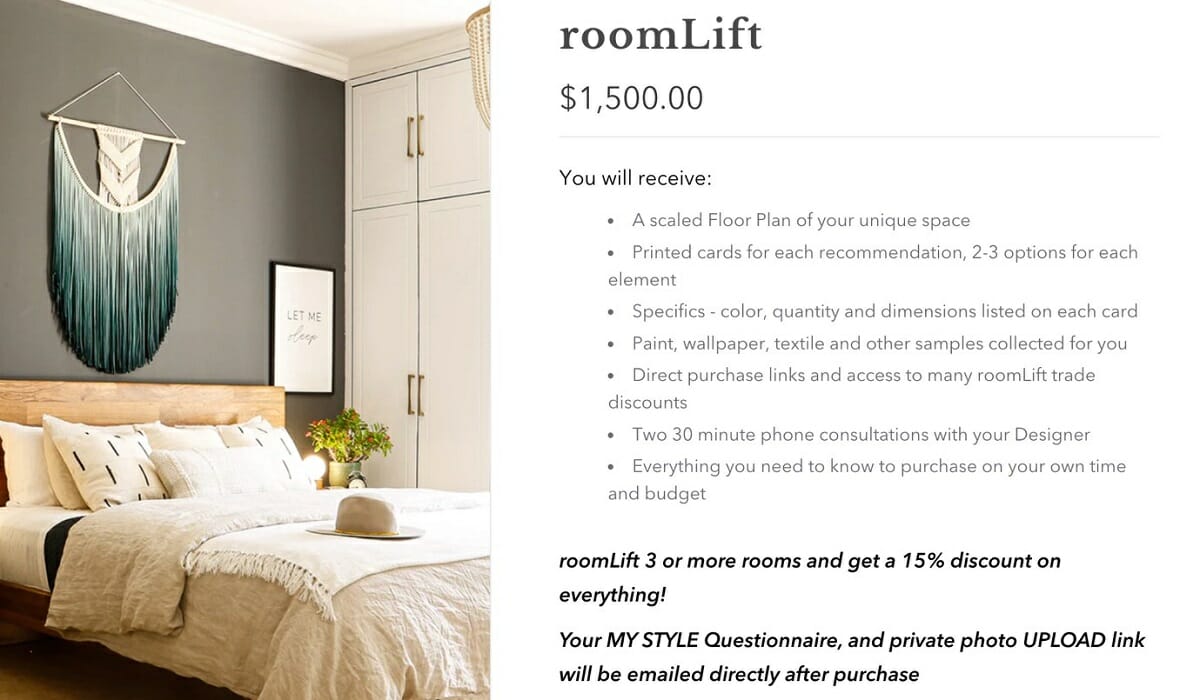 roomlift package in a Decorilla vs roomLift differences comparison