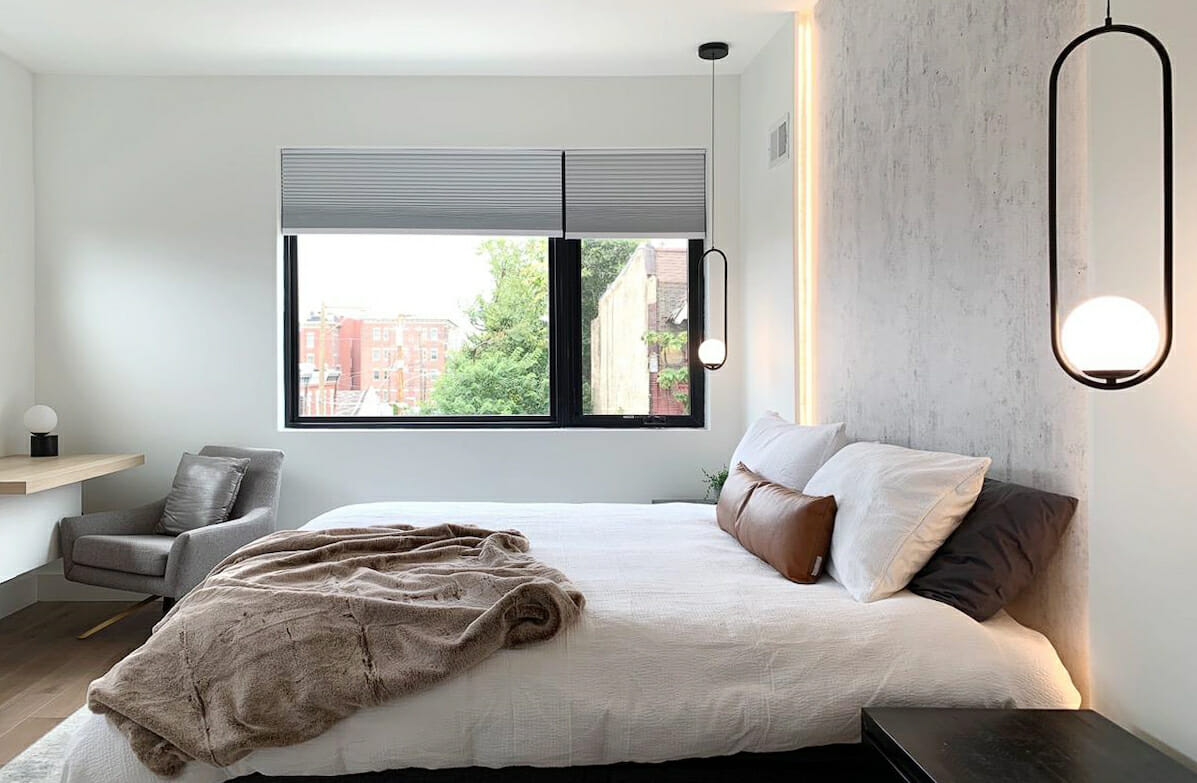 Bedroom makeover on a budget with statement lighting by Decorilla designer Johanna A.