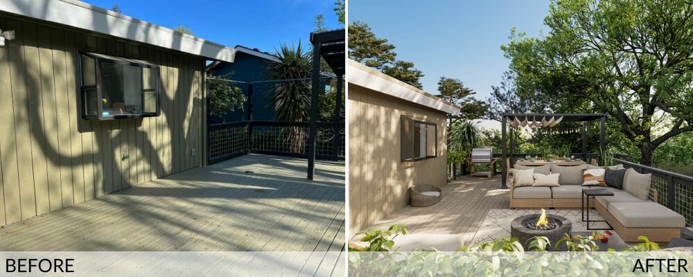 Avant et après la conception de patio scandi