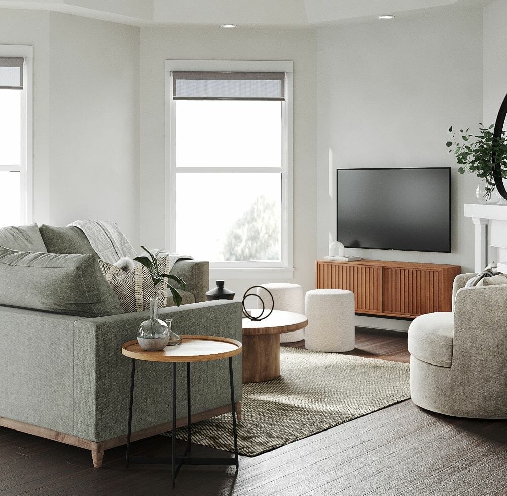 Cozy modern rustic living room corner by Decorilla
