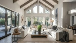 Different types of flooring in a soothing living room - AD