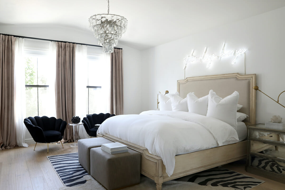Glam ideas for decorating a bedroom on a budget by Decorilla designer Jamie C.