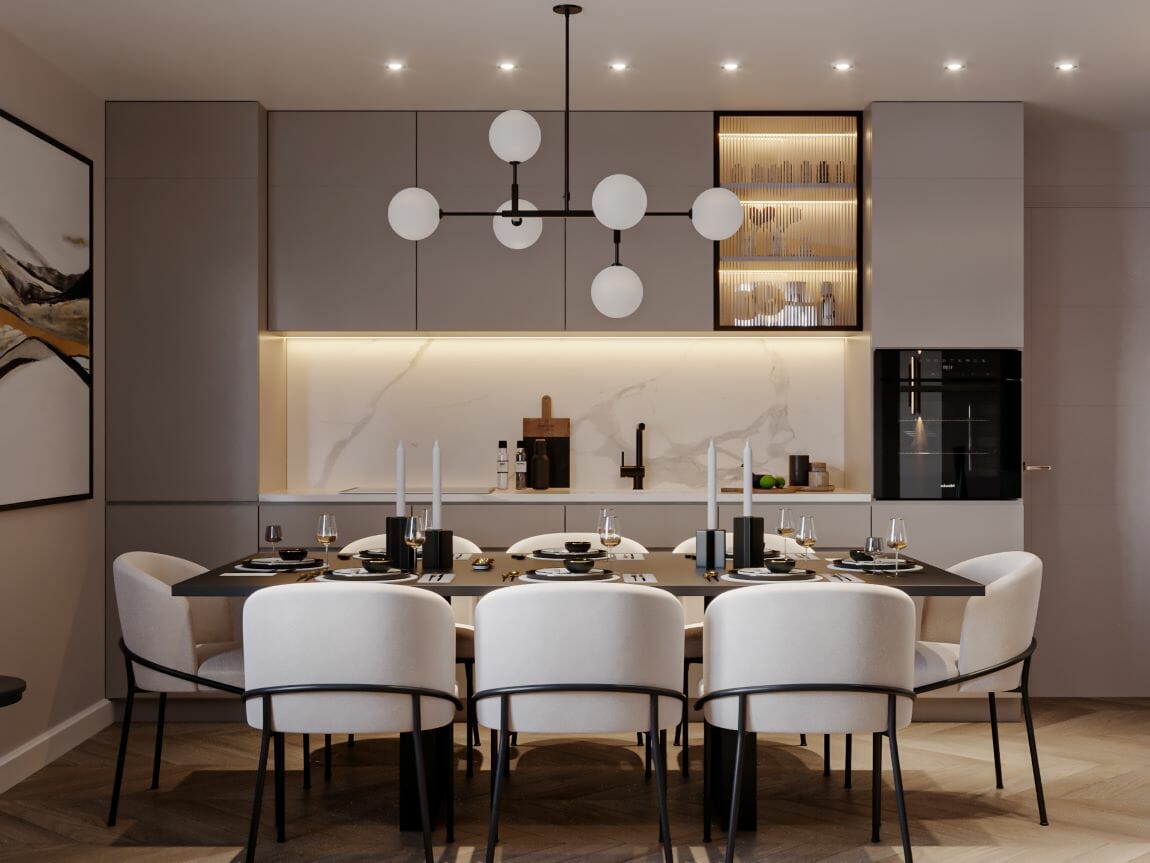 Kitchen & dining area in a contemporary family room by Decorilla