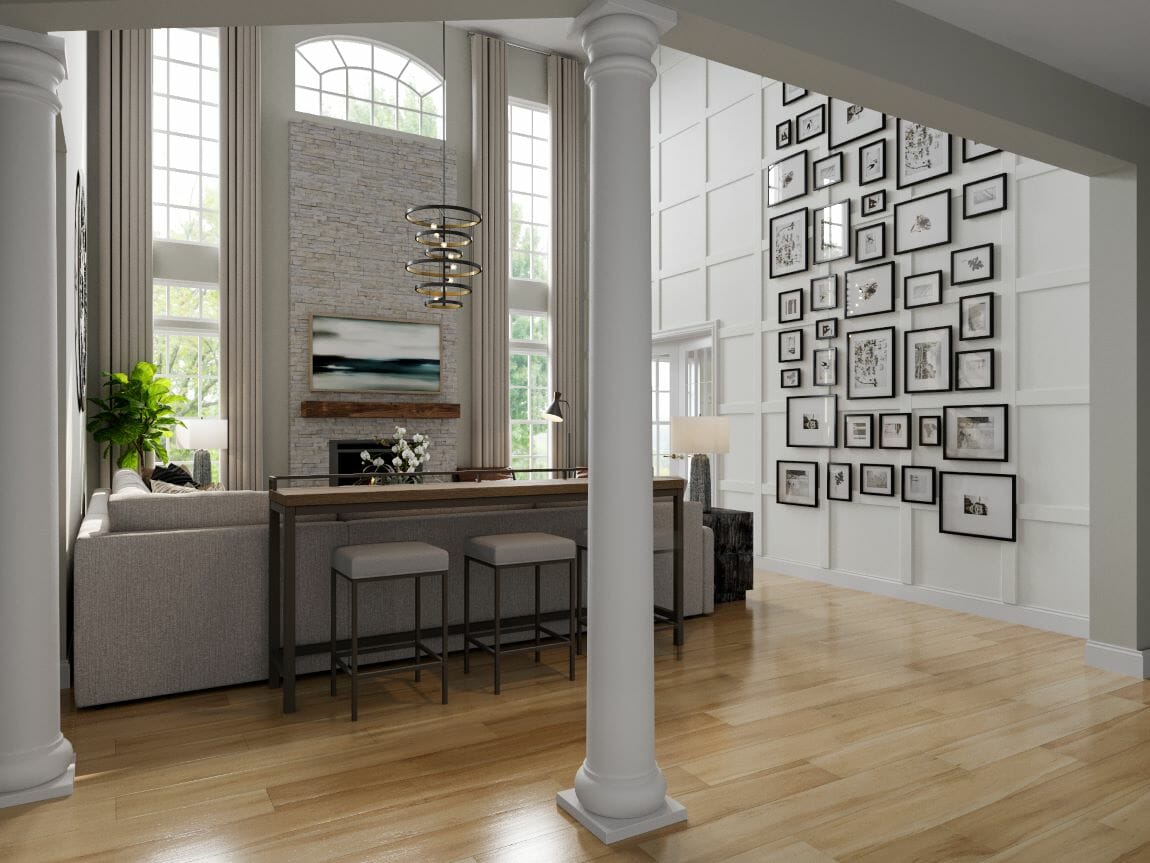 luxury double height living room design by decorira