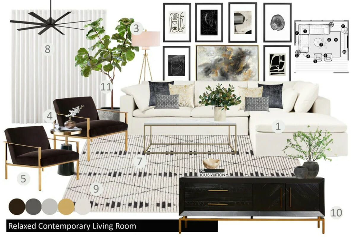 Modern living room design moodboard by Decorilla