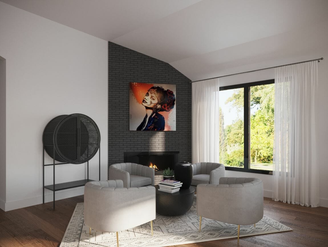 Modern living room furniture arrangement by Decorilla