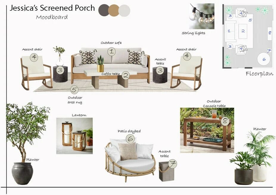 Moodboard with small porch decorating ideas