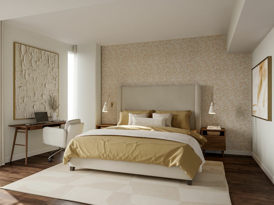 Neutral interior design in a bedroom by Decorilla