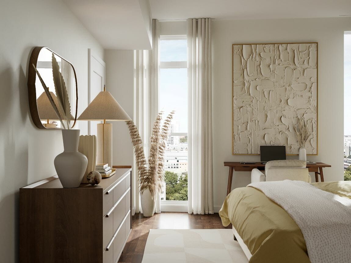 Neutral master bedroom design by Decorilla