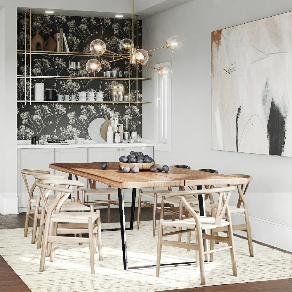 Rustic modern dining room design by Decorilla