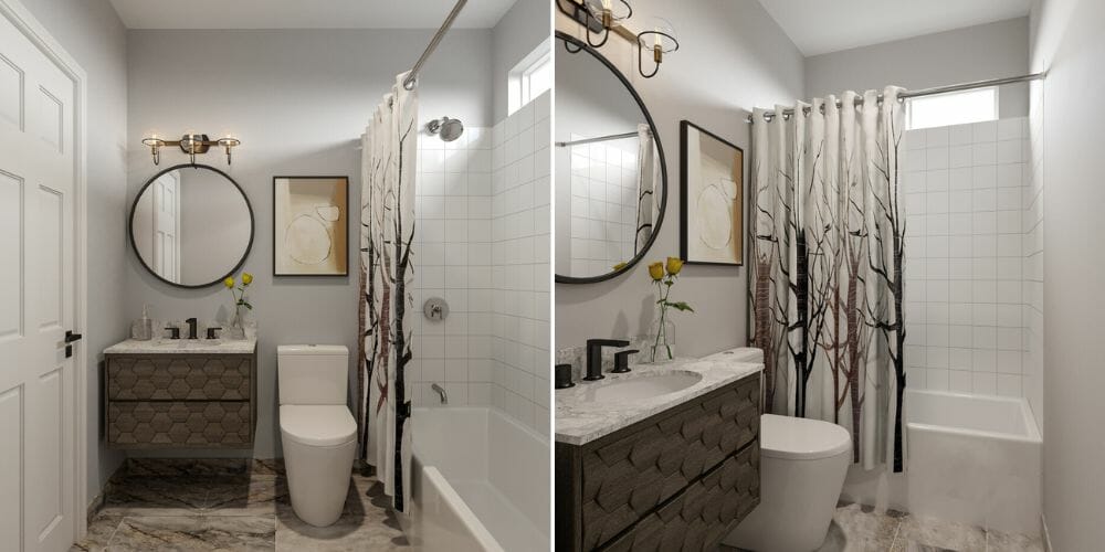 Transitional decorating style for a bathroom