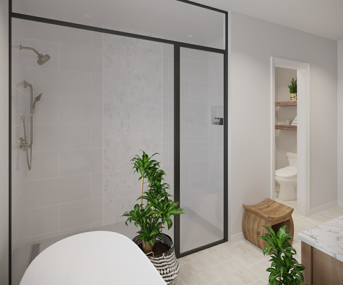 Adding a bathroom to the master bedroom - rendering by Decorilla