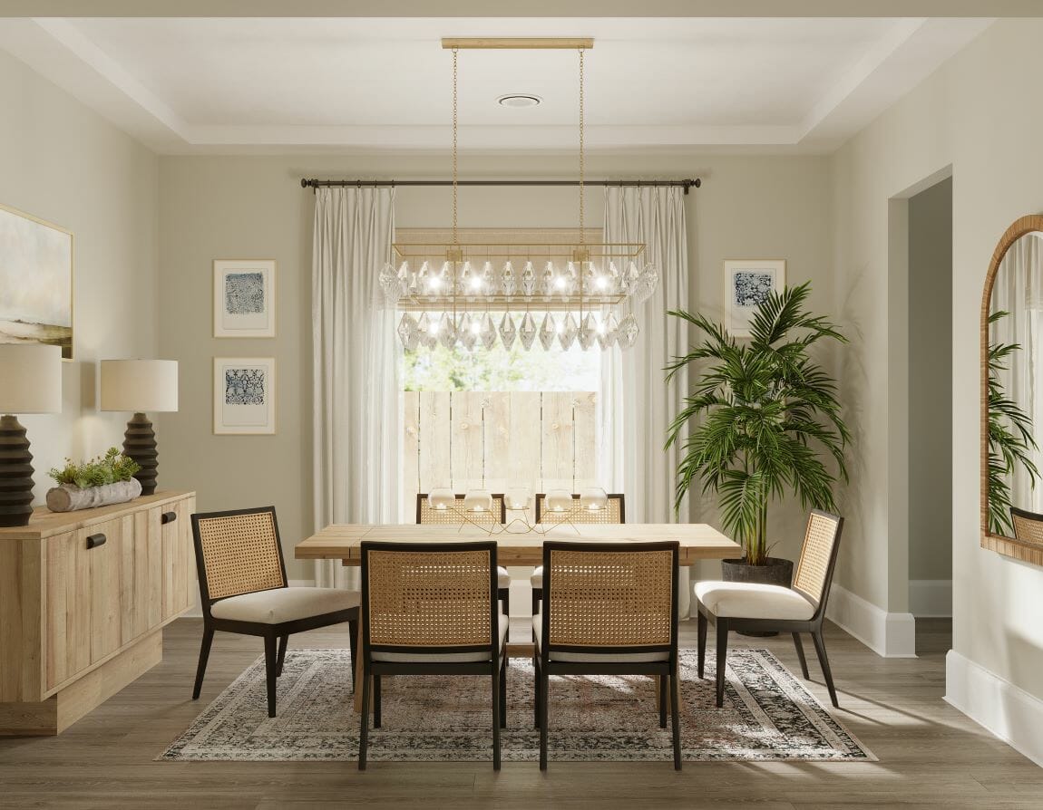 Beachy interior elements in a dining room by Decorilla