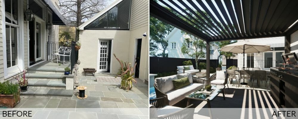 Before (left) and after (right) contemporary patio design by Decorilla