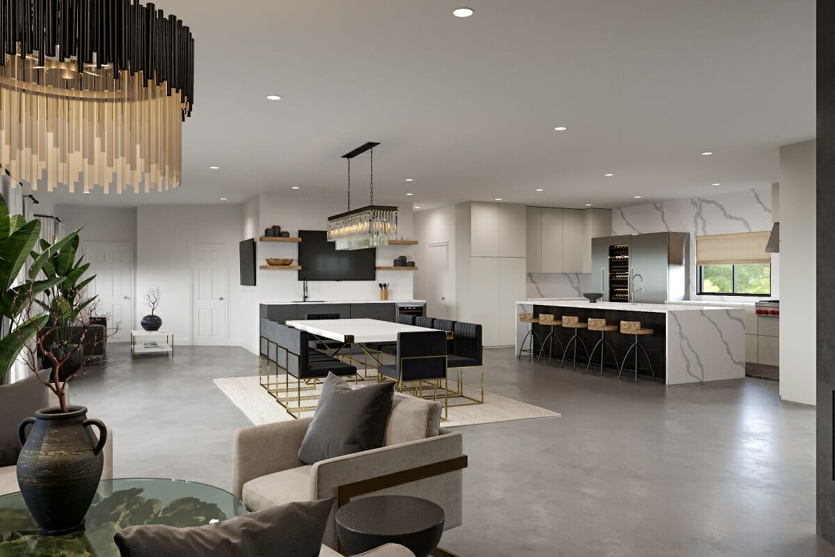 Black white and gold kitchen interior design by Casey H.