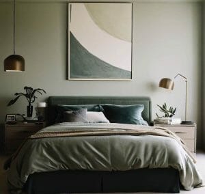 Calming green master bedroom makeover